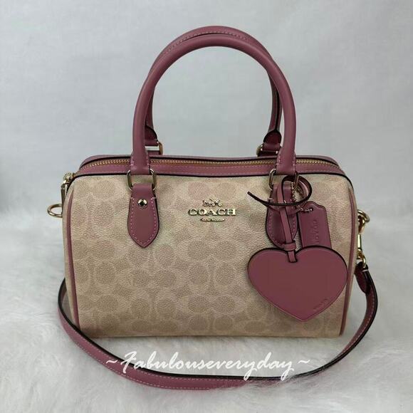 Coach Handbags - Coach Rowan Satchel Bag Signature Canvas With Heart Charm CDB21 Sand/Peony NWT